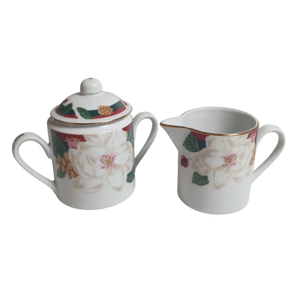 Tienshan Magnolia Fine China Creamer Sugar Lid Set Floral Design Replacement